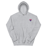 Bisexual Flag Embroidered Heart Hoodie: Celebratory LGBTQ+ Pride Design